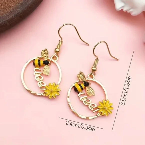 Bee Design Drop Earrings - Picture 2 of 2